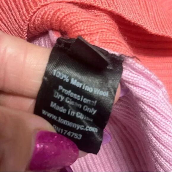 Women’s TOME Tie Front Long Ribbed PINK button up merino wool Cardigan sz small - Picture 11 of 12